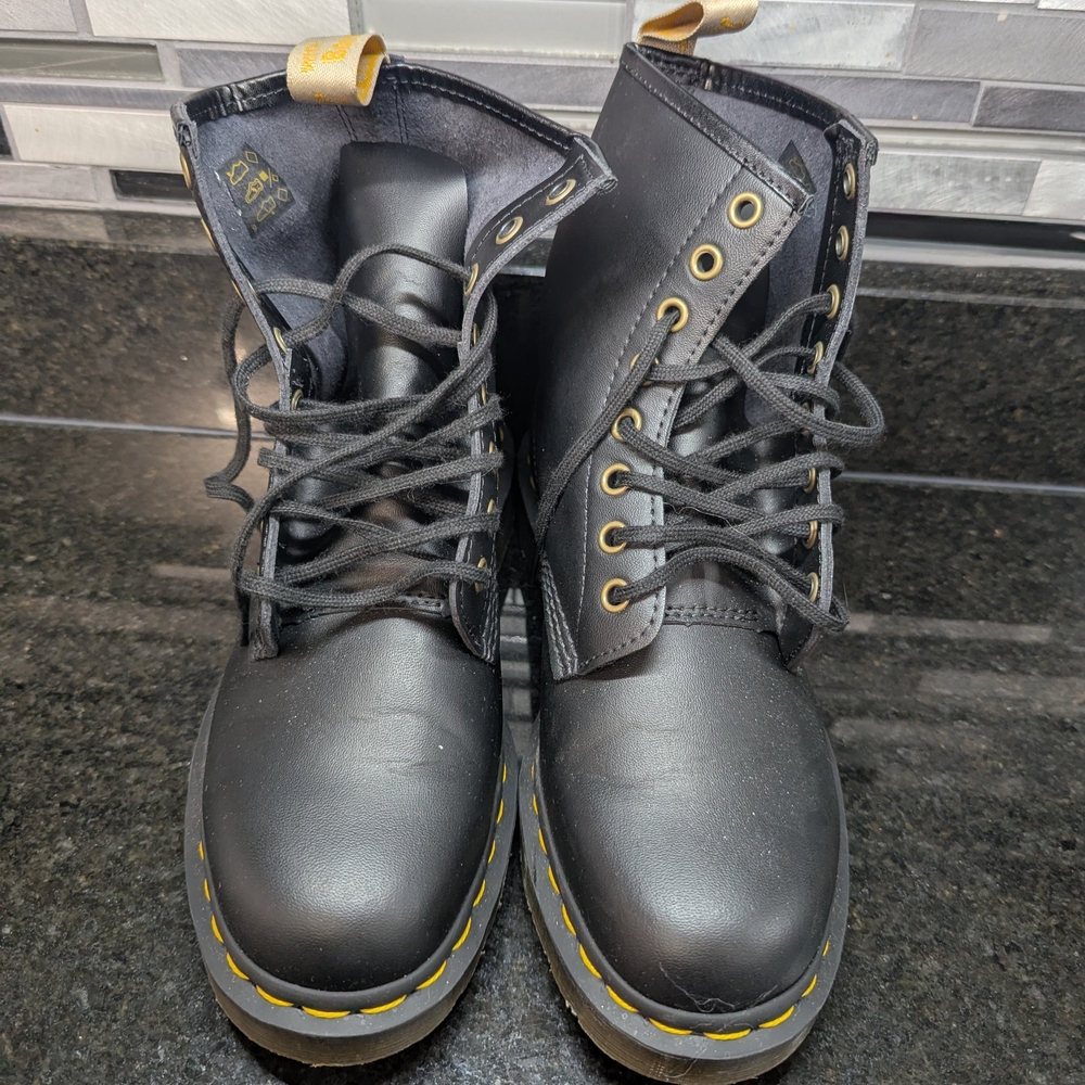 Dr. Martens Black Leather Boots with Gold Eyelets